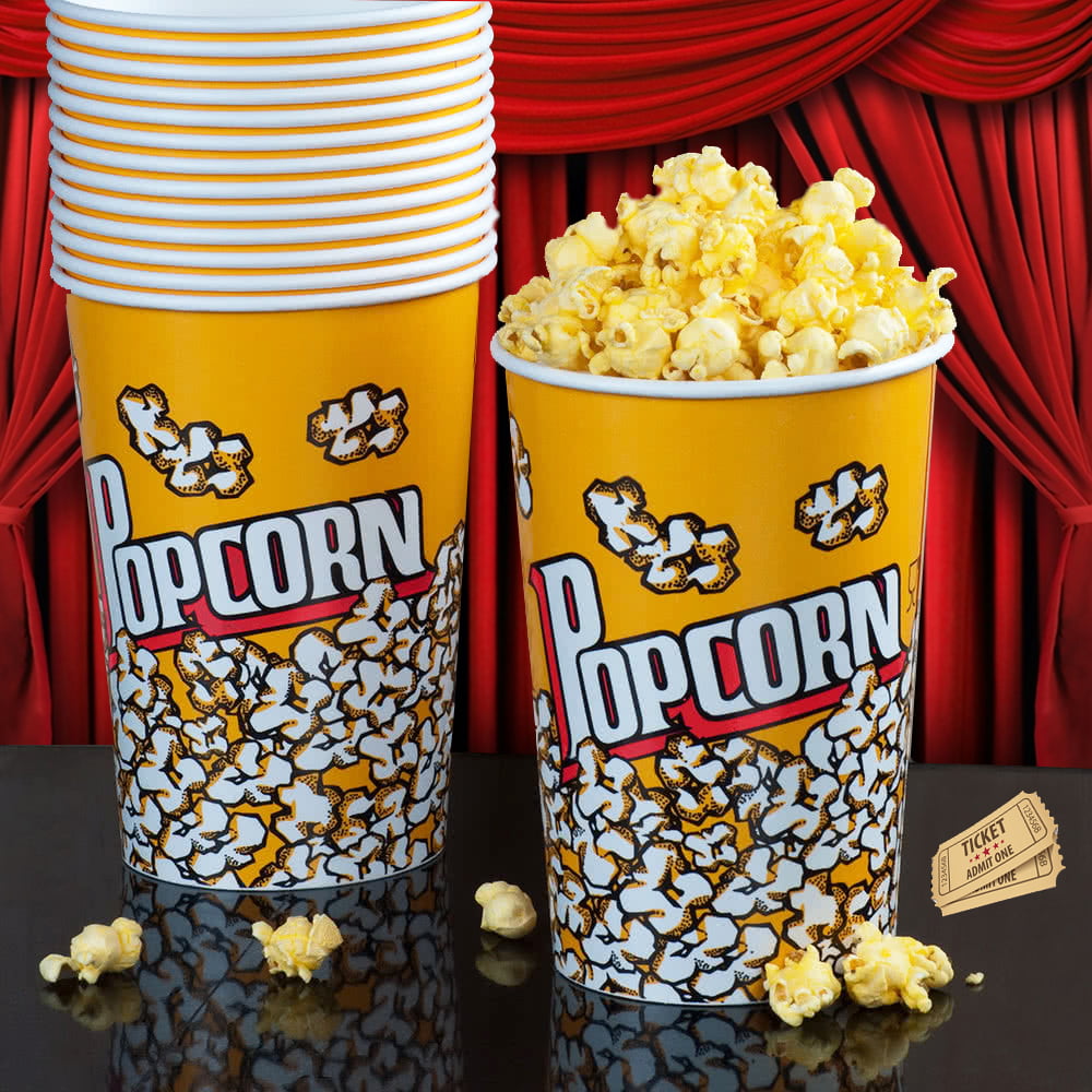 Modern Style Reusable Plastic Popcorn Containers / Popcorn Bowls Set for Movie Theater Night Washable in the Dishwasher - Popcorn Movie Night Yellow BPA Free-4 Pack
