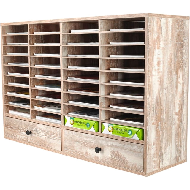 Wood Desktop Literature Organizer Adjustable File Sorter Mail Center Magazine Holder Paper Storage Cabinet Classroom Keepers Mailbox Layers and Columns) Antique