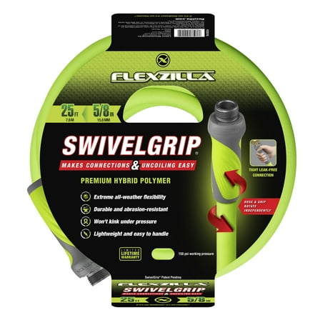 Flexzilla® SwivelGrip® Garden Hose, 5/8" x 25', Hybrid Polymer, ZillaGreen™