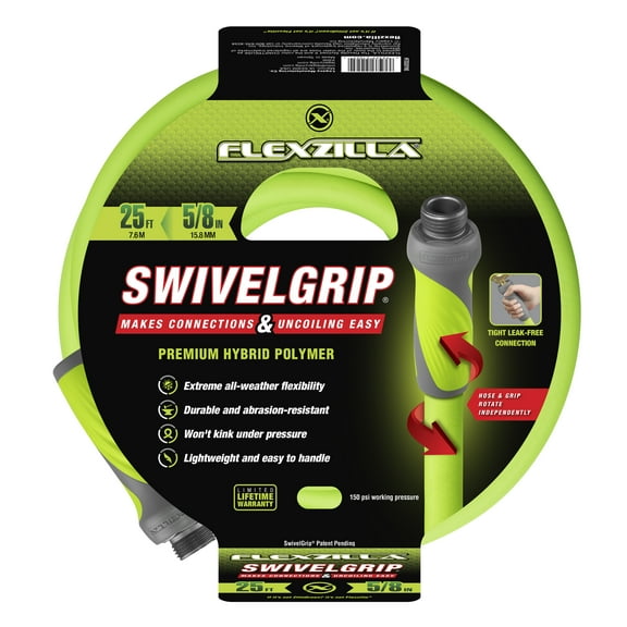 Flexzilla® SwivelGrip® Garden Hose, 5/8" x 25', Hybrid Polymer, ZillaGreen™