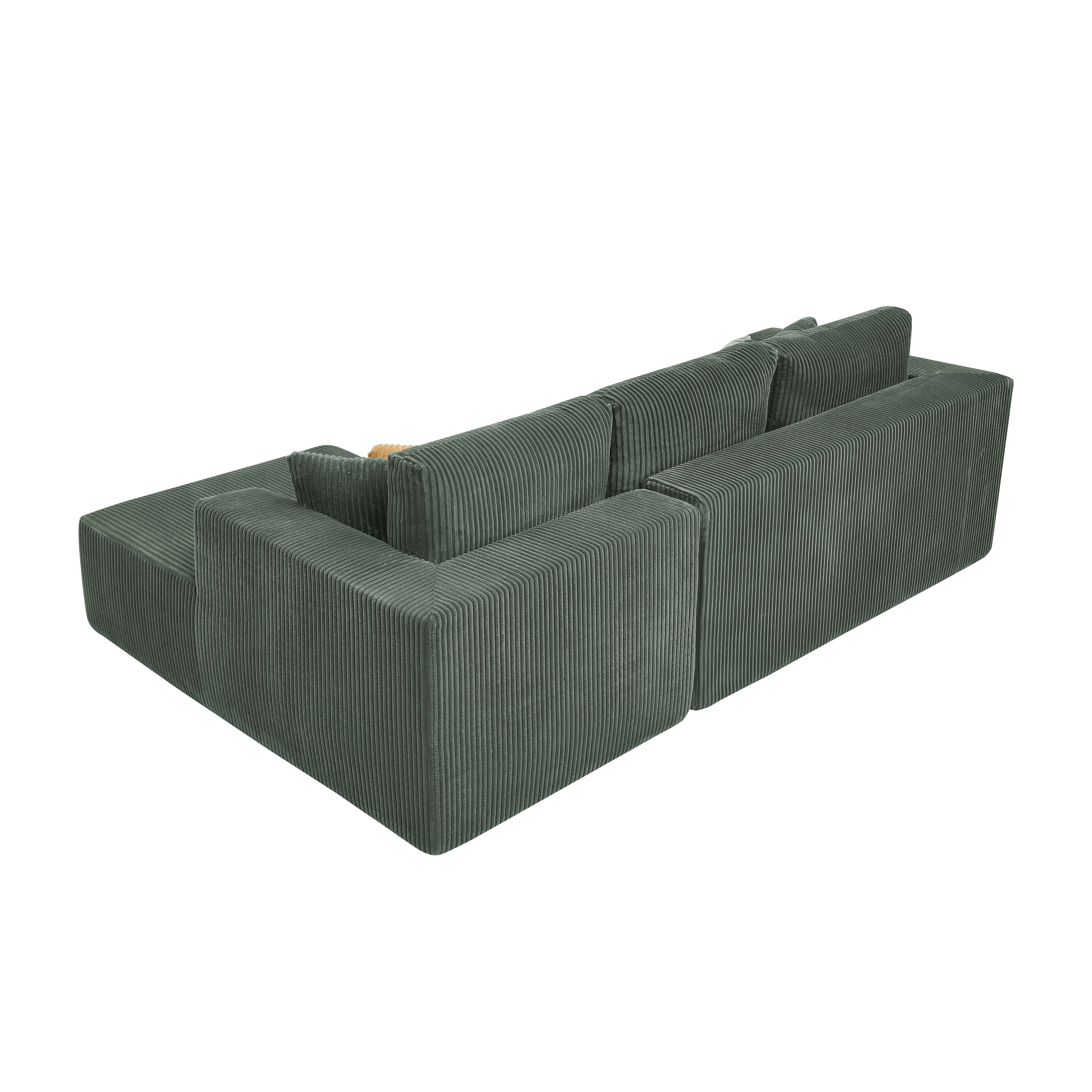 102" Modular Sectional Sofa, L-Shaped Cloud Couch with Right Facing Chaise, No Assembly Corduroy Sleeper Sofa, Plush Deep Seat Modular Couch with Toss Pillows for Living Room, Dark Green