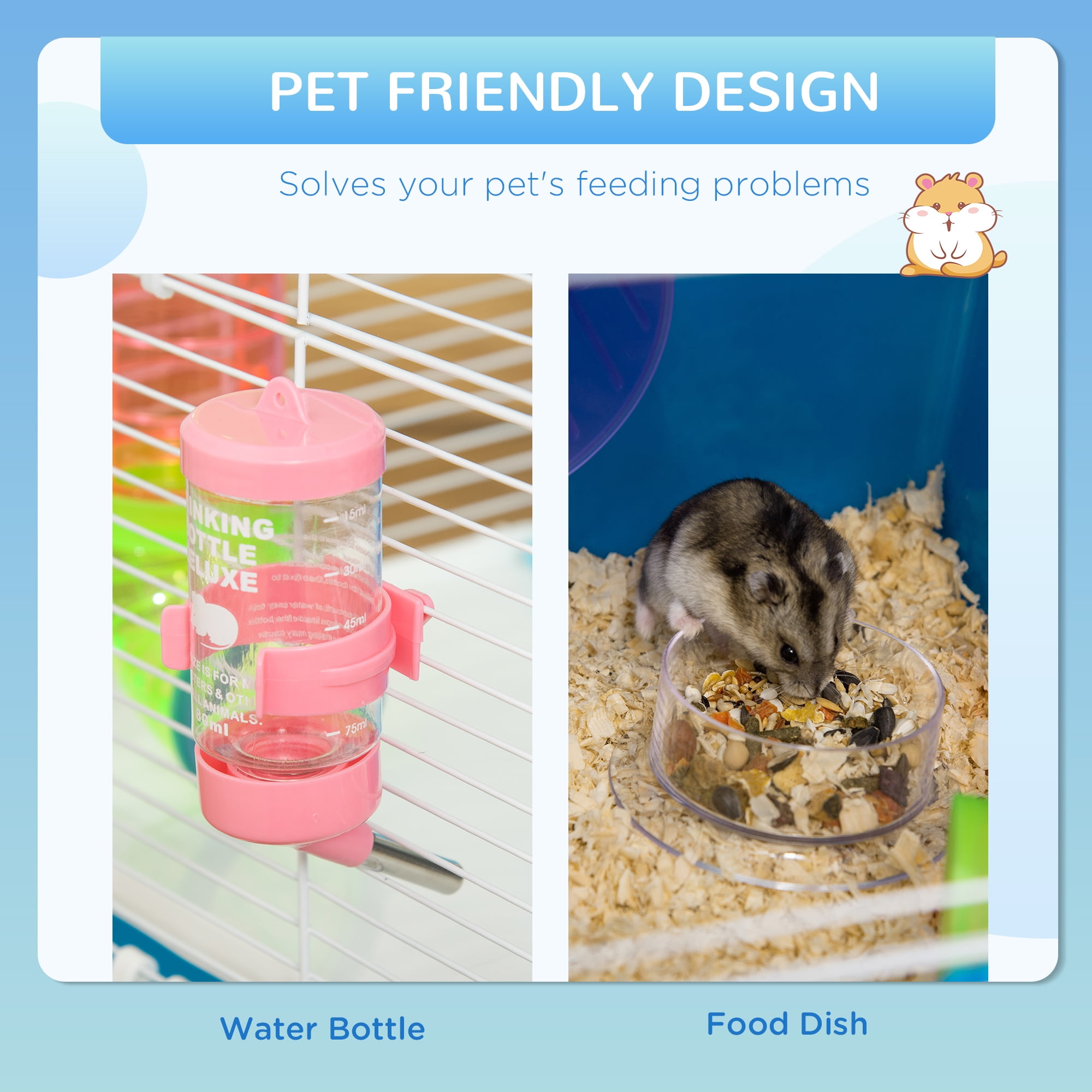 Extra Large 23" Hamster Cage with Tubes and Tunnels, Portable Carry Handles, Rat House and Habitats Big 5-Tier Design, Includes Exercise Wheel, Water Bottle, Food Dish, Blue