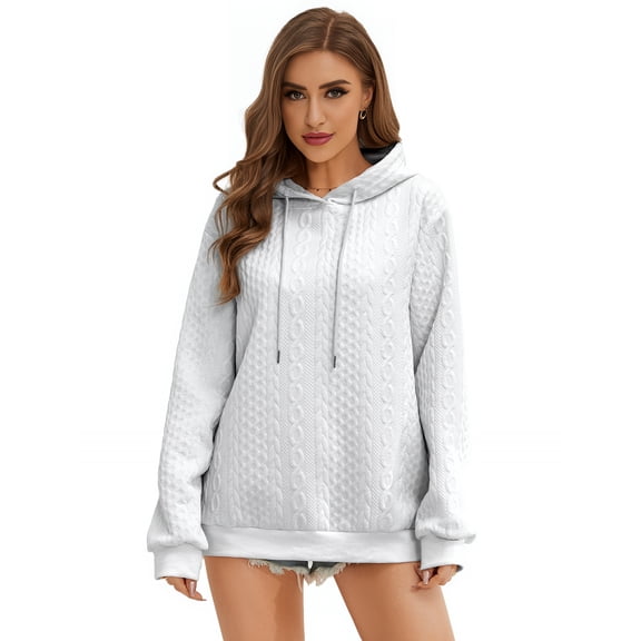 Womens Oversized Hoodie Fashion Sweatshirt Casual Loose Pullover Hoodies with Drawstring Long Sleeve Outerwear for Daily Wear Light Exercise, White, S