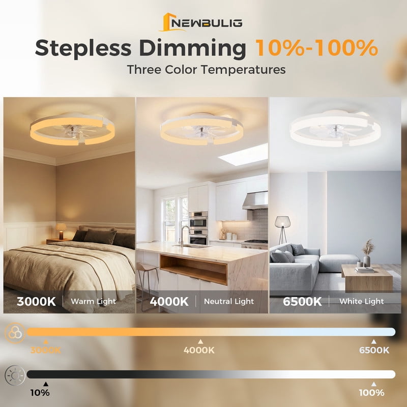 Gianna 19.7 Inch Ceiling Fans with Lights, Ceiling Fan, Low Profile Fandelier, 3000K-6500K Dimmable LED Flush Mount for Living Room, 6-Speed Reversible, App Control, White