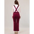 thumbnail image 4 of Pantalones de Monos con Botones de Lunares y Pierna Ancha con Cinturón de cintura Alta de terciopelo Allegra K Vino rojo L, 4 of 5