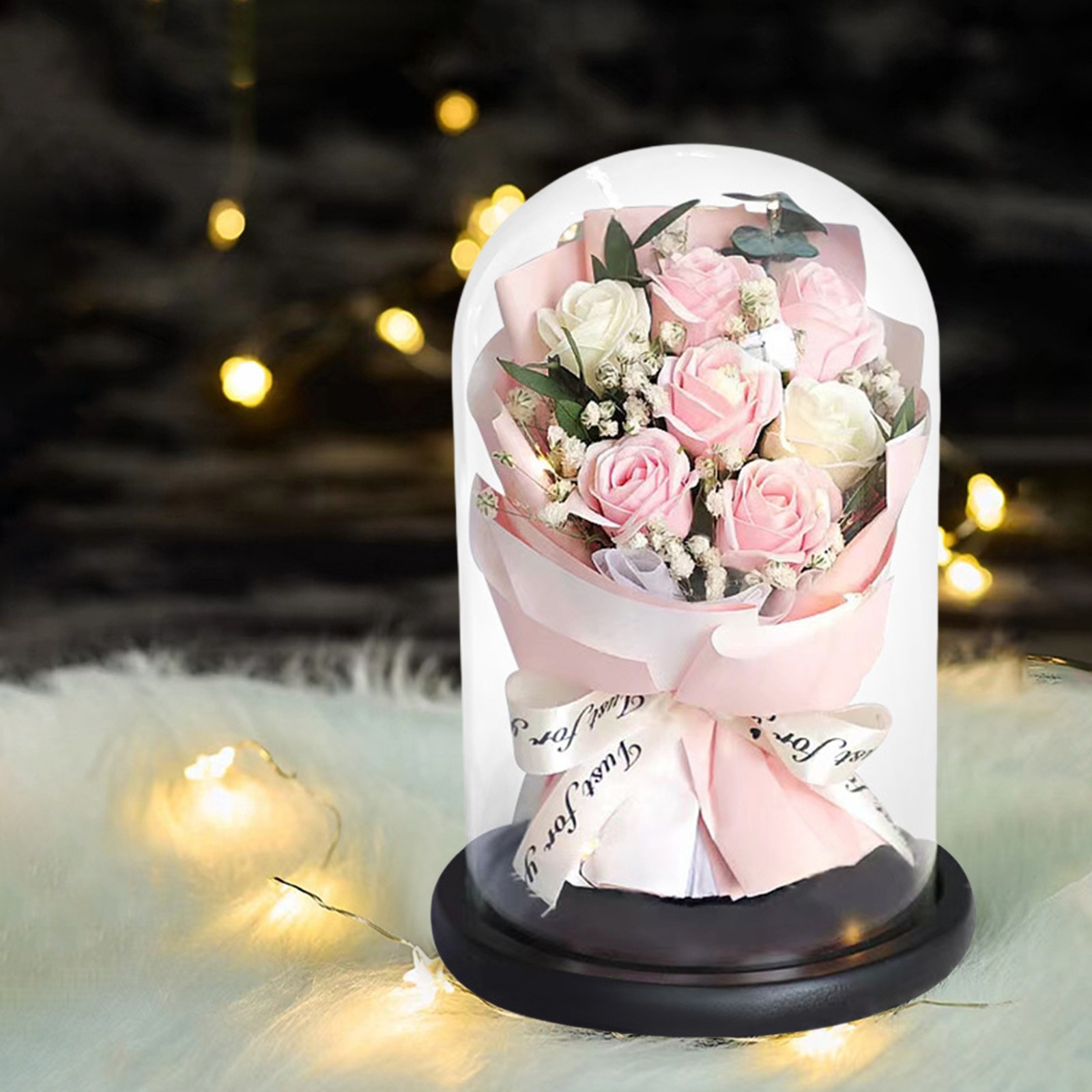 Uv Resistant Artificial Outdoor Plants, Soap Flower Dried Flower Bouquet Rose Superior Quality Glass Cover Eternal Flower Gift Box Christmas Valentine's Day Gift, Patriotic Flowers