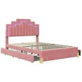 thumbnail image 6 of Full Size Platform Bed With 4 Drawers 4 Lighting Modes LED Lights Velvet Upholstered Bed Frame For Guest Room Bedroom, 6 of 7