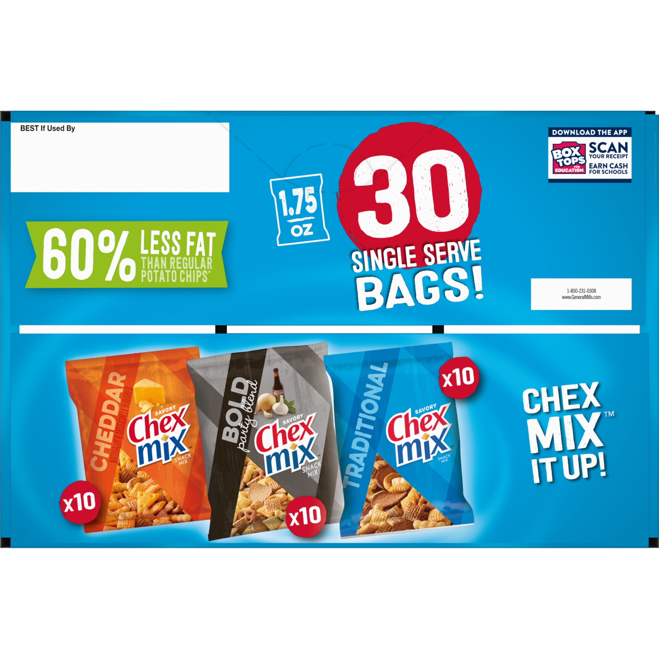Chex Mix Snack Mix, Variety Pack, Snacks Bags, 52.5 oz, 30 Count
