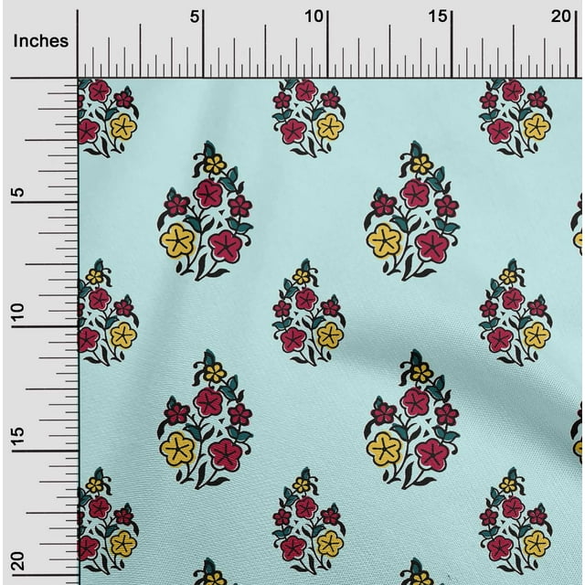 oneOone Cotton Flex Fabric Leaves & Floral Block Printed Craft Fabric BTY 40 Inch Wide