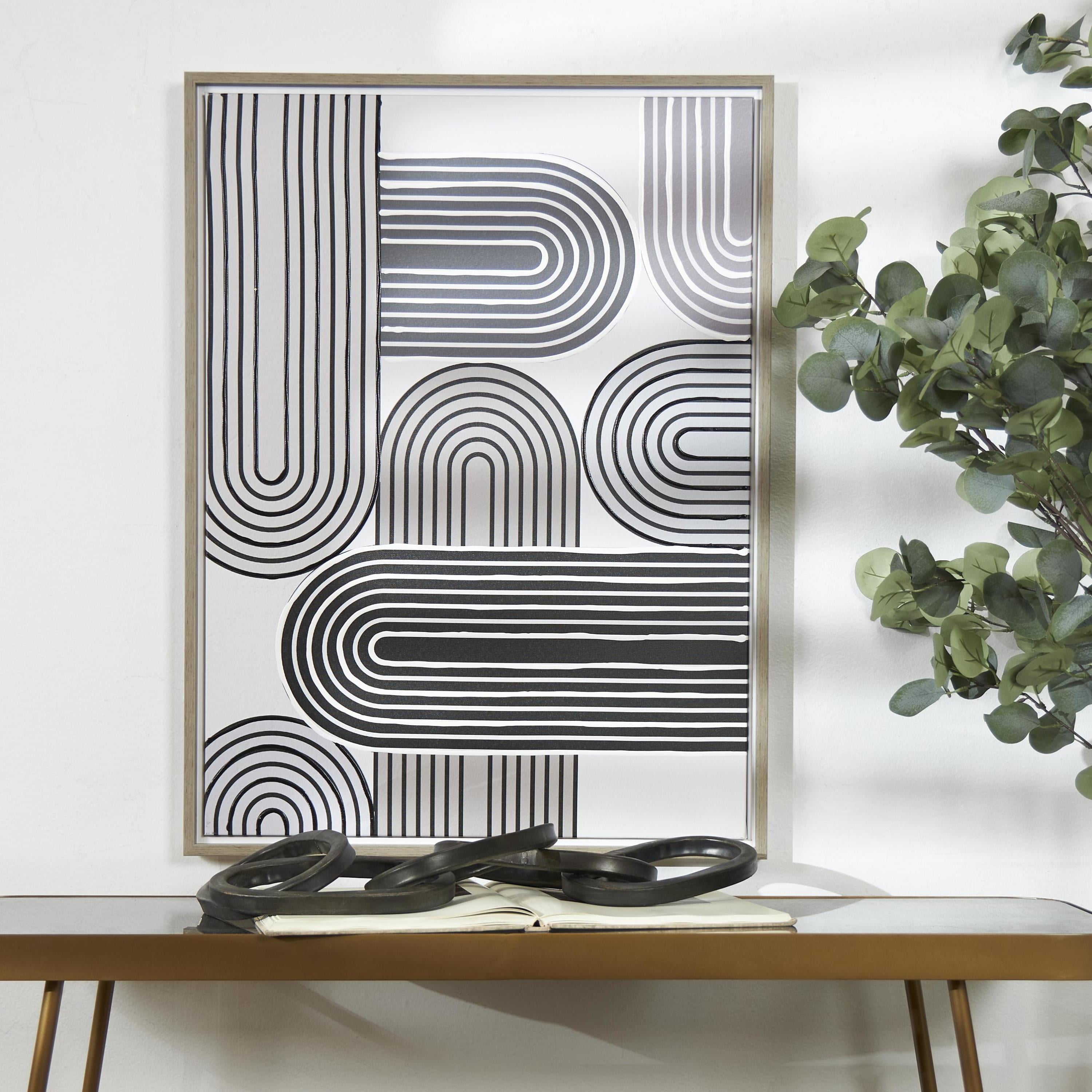 24" x 32" Art Deco Linear Arched Abstract Framed Wall Art with Black Accents, by DecMode
