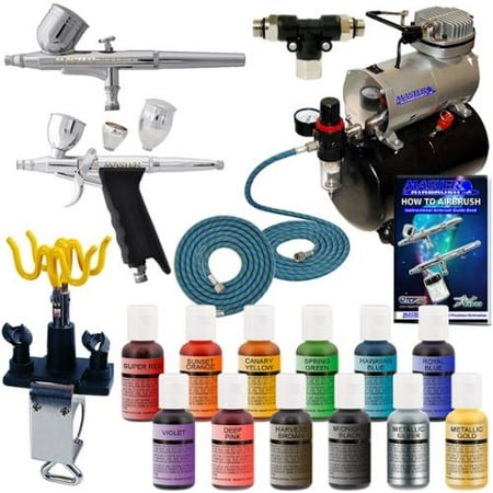 Cake Decorating Airbrush Kit Compressor W 12 Color Chefmaster Food Coloring Set