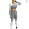 thumbnail image 7 of CORPOAMOR Women's Fitness Clothing Gym Outfit and Yoga Workout Set Crop Top and High Waisted Leggings Ombre Gradient 2 Piece Set (Grey/White, Medium), 7 of 7