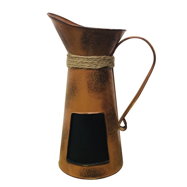 EeaseMX Jarra de café de hierro con pizarra, contenedor de flores secas, decoración de escritorio para balcón y sala de estar (naranja)