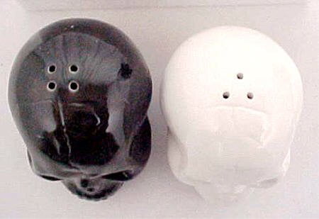 Black & White Ceramic Skull Salt & Pepper Shakers By Pacific Giftware 7470 