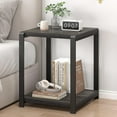 thumbnail image 3 of Modern Side Table, Square End Table with Storage Shelf for Living Room, Rustic Industrial Wood Nightstand for Bedroom, Dark Gray, 3 of 16