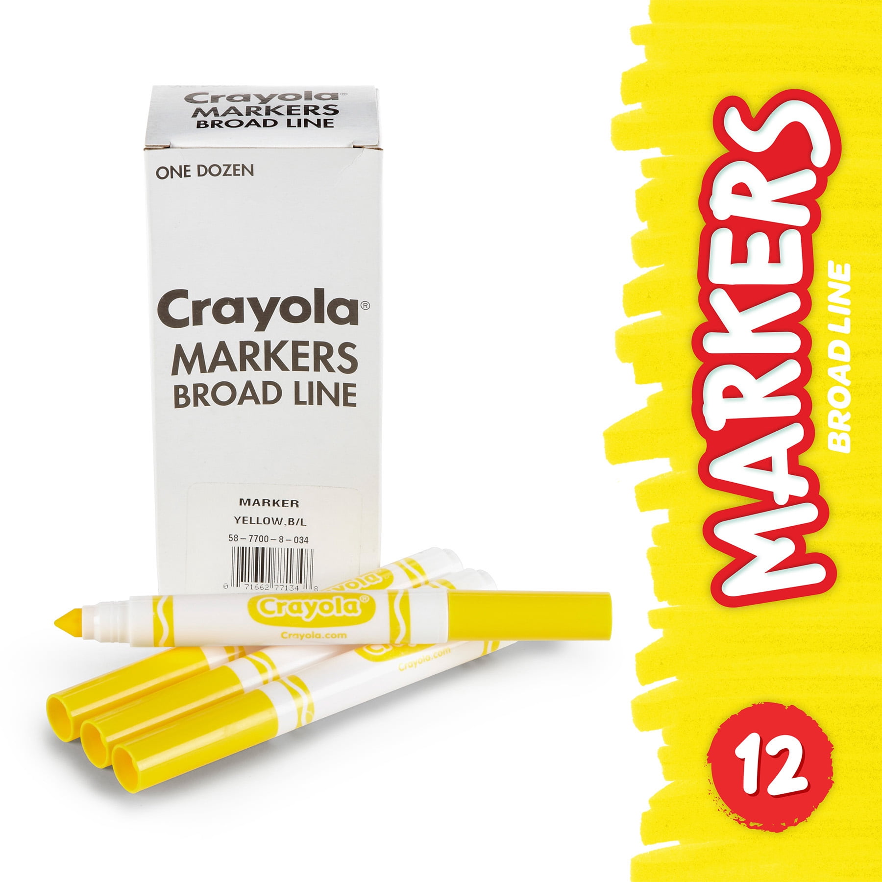 Crayola Bulk Markers, Conical Tip, Yellow, 12 Per Pack, 3 Packs