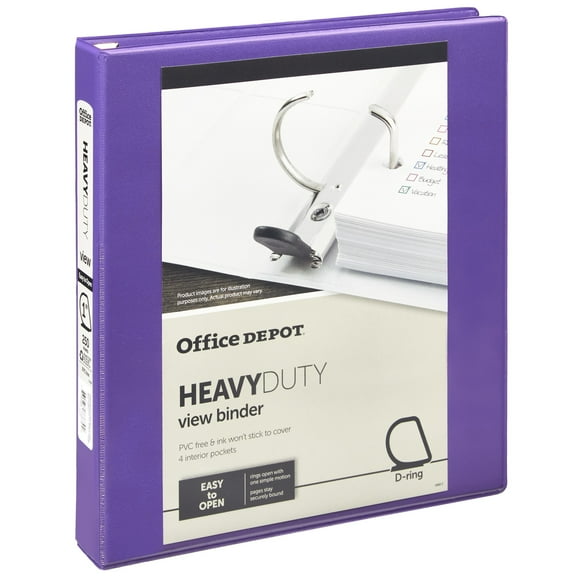 Office Depot® Brand Heavy-Duty D-Ring View Binder, 1" Rings, 54% Recycled, Purple