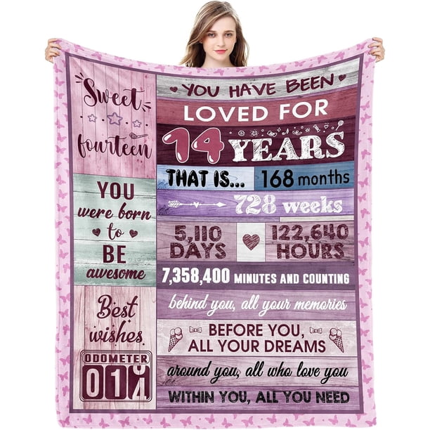 LHSHID 14 Year Old Girl Gift Ideas Birthday Gifts for 14 Year Old Girl Happy 14th Birthday Decorations Gifts for Teen Girls Daughter Sister Throw Blanket 50"x60"