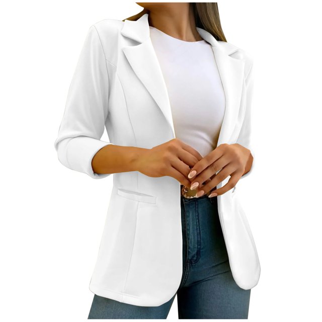 Yuyuzo Veste Blazer à Col à Revers pour Femmes, Ouvert devant, Manches Longues, Couleur Unie, avec Poches