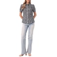 thumbnail image 2 of INSPIRE CHIC Women's Peter Pan Collar Blouse Floral Puff Short Sleeve Contrast Trim Button Down Top XL Black, 2 of 5