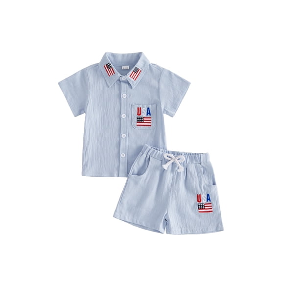 Loicainy Baby Boy Flag Outfit 4th of July Loose Fit Button Down Shirt  Shorts Set Patriotic Toddler Independence Day Clothes 6 12 18 24 Months 2T 3T 4T