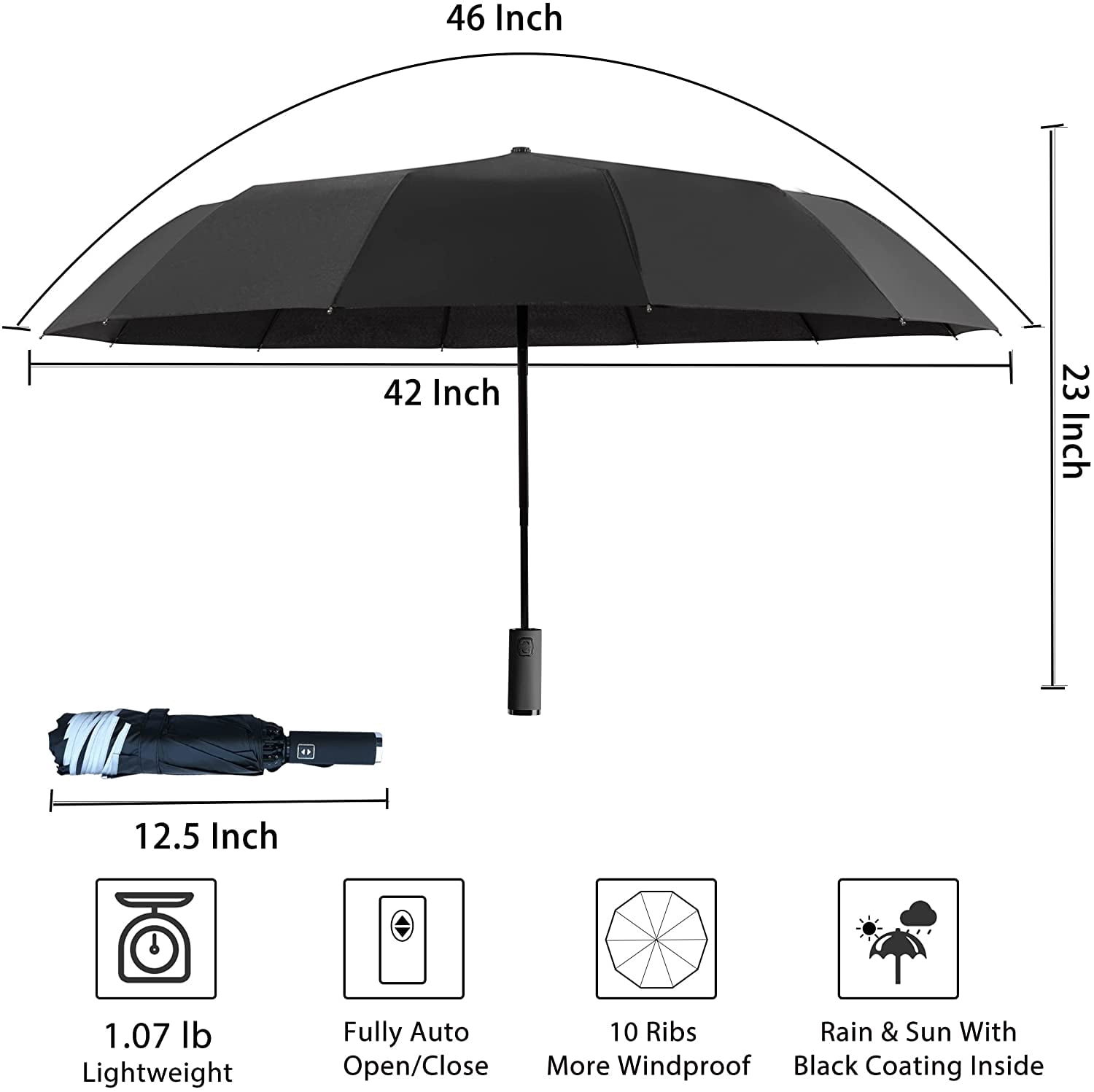 NANAHuang Inverted UV Umbrella for Rain and Sun Medium Size UPF 50+ Rverse Compact Umbrella Auto Open Close