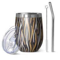 Leopard Print 12oz Stainless Steel Insulated Wine Tumbler with Lid and Straw – Double Wall Vacuum Mug for Hot & Cold Drinks, 304 Steel Interior, Sweat-Free Design