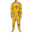 thumbnail image 4 of Kll Mardi Gras Crayfish And Fleur De Lis Sleepwear Mens Flannel Pajamas,Long Cotton Pj Set, 4 of 9