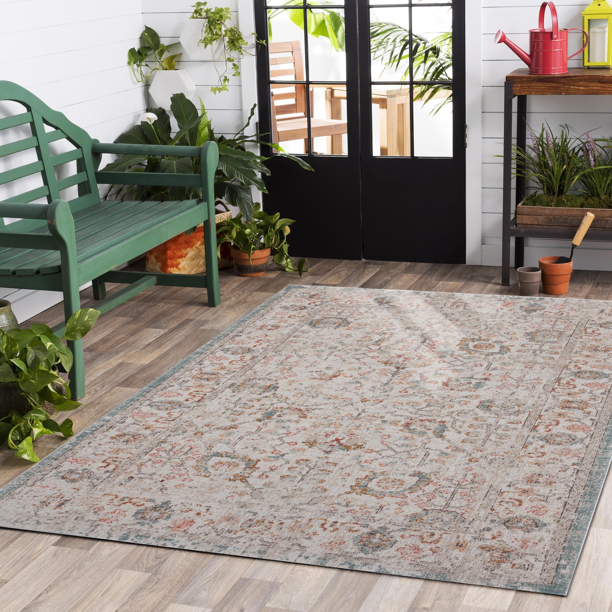Ox Bay Blake 5'3" x 7'10" Beige/Blue Traditional Durable Performance Indoor/Outdoor Area Rug