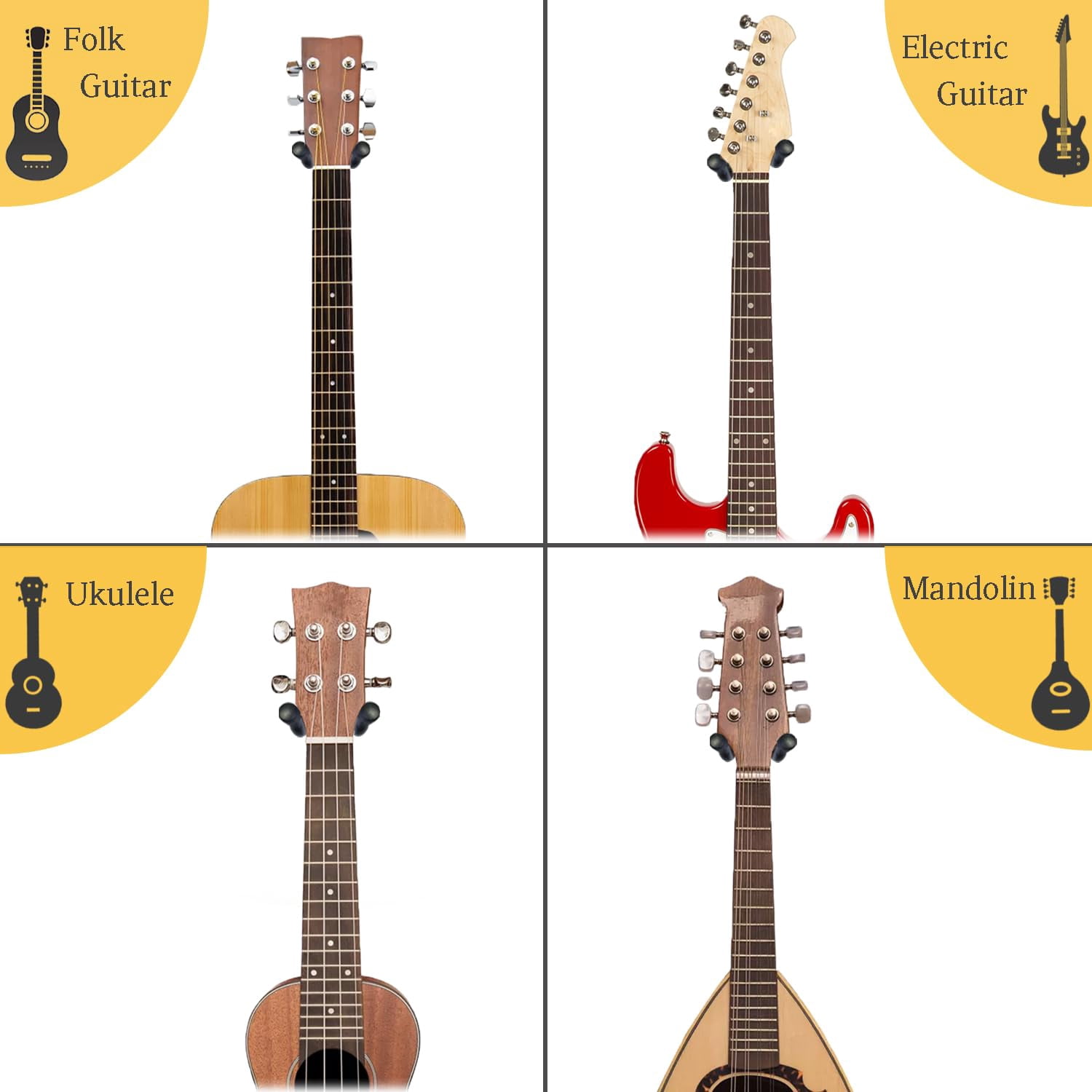 Guitar Wall Mount 3 Pack  Acacia Hardwood Hanger U-shaped Holder Hook Stand For Acoustic Electric Banjo Bass Player Men Boy
