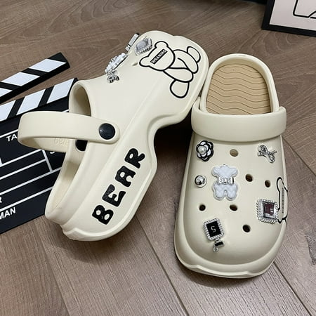 

Women s Cute Bear Pattern Clogs Rhinestone Decor Garden Shoes Comfortable Slip On Shoes Quick Drying Sandals-38-39