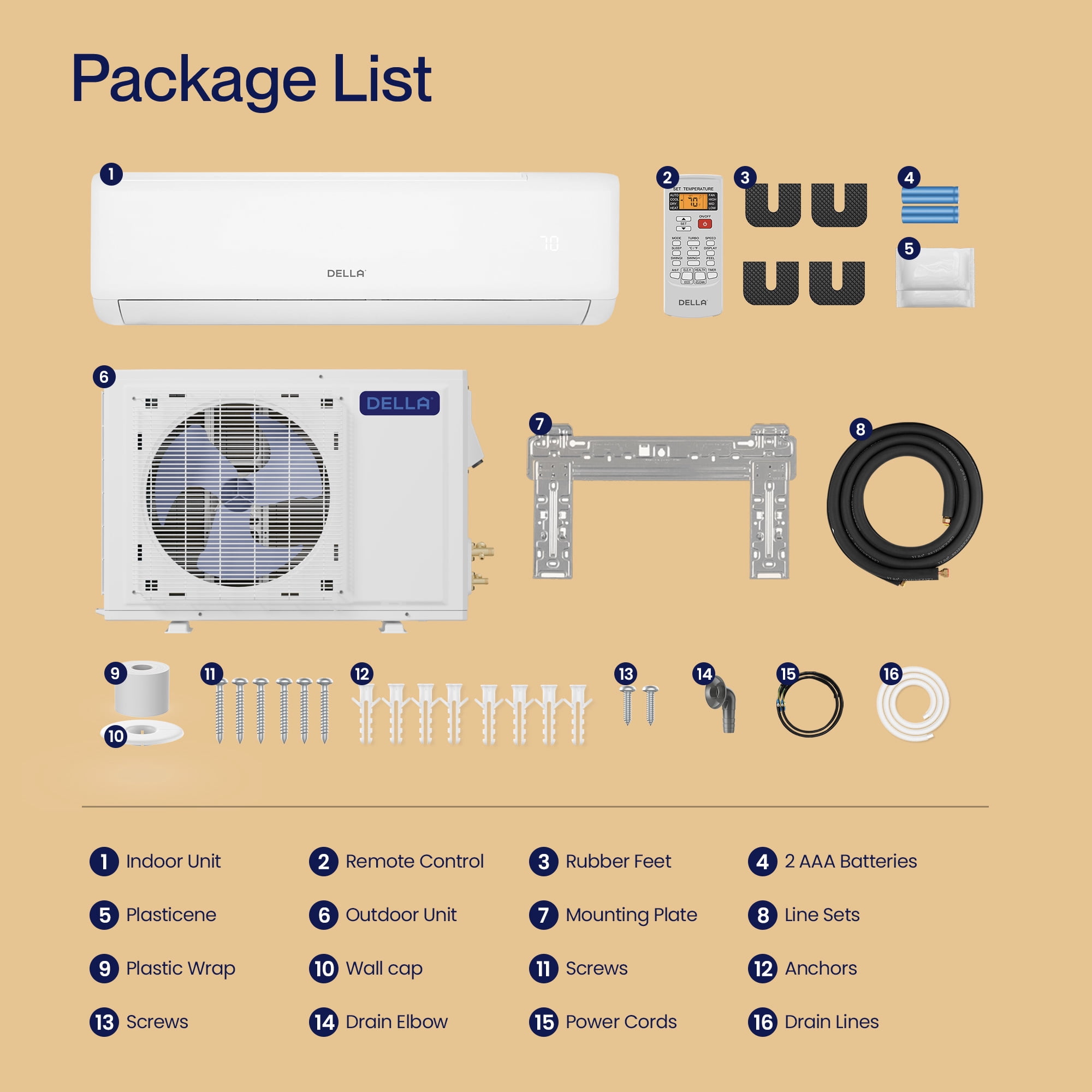 DELLA 12000 BTU Wifi Enabled 21 SEER Cools Up to 550 Sq.Ft 208-230V Energy Efficient Mini Split Air Conditioner & Heater Ductless Inverter System, with 1 Ton Heat Pump (QC Series)