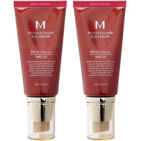 MISSHA M Perfect Cover BB Cream - #21 Light Beige, 1.69 Oz, Pack of 2