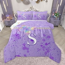 Manfei Gradient Flying Butterfly 2pcs Bedding Comforter Set for Children Kids Teens,Letter Monogrammed Initial S Twin Comforter Sets,Bling Glitter Breathable Bedding Set,Graffiti Splash Decor