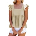 thumbnail image 1 of Playeras,Blusas y Tops,Ropa para Mujer Mujeres Workout Tank Tops Camiseta plisada para mujer, camisola con tirantes finos, camiseta sin mangas informal de verano, camiseta a la moda (Beige, S), 1 of 7