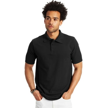 Hanes Men's Pique Polo Shirt (Big & Tall Sizes Available) Black M