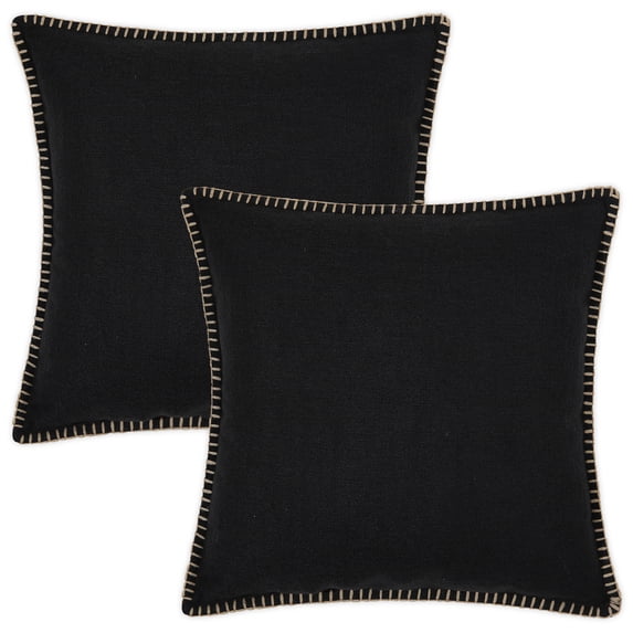 Smiry Set of 2 Decorative Linen Throw Pillow Covers ,18"x18", Black Square Cushion Covers Pillow Case for Couch Sofa Bed