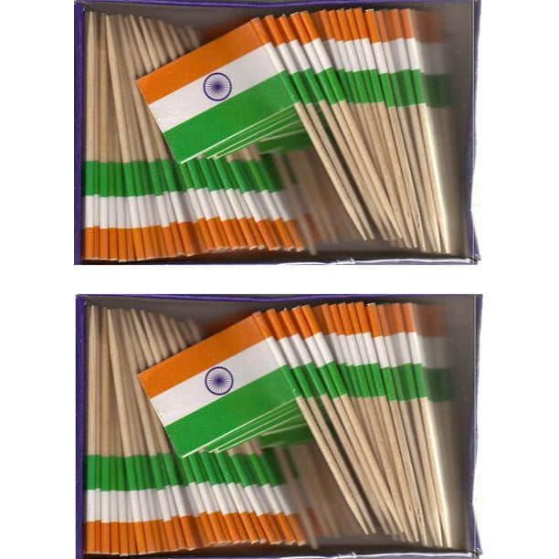 2 Boxes of Mini India Toothpick Flags, 200 Small Indian Flag Toothpicks or  Cocktail Sticks & Picks