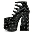 thumbnail image 3 of YDN Women Closed Toe Strappy Platform Pumps Nail Studded Buckle Chunky High Heels Fashion Cocktail Party Dressy Shoes Size 7 Black, 3 of 4