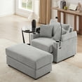 thumbnail image 3 of 41.7" Corduroy Single Sofa Chair with Movable Ottoman, Storage Armrests, USB Ports & Cup Holders,Gray, 3 of 9
