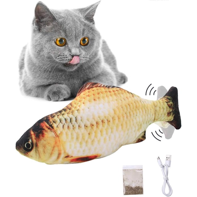 Juguete de pesca eléctrico para gatos, pez bailarín de simulación, juguete electrónico realista con hierba gatera, juguete de peluche divertido e interactivo para gatos