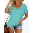 thumbnail image 3 of Women's V Neck Oversized T-Shirts Summer Short Sleeve Shirts Loose Casual Tops Tee, 3 of 5