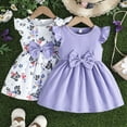 thumbnail image 2 of Gunia Flower Girl Dress 2-Pack Outfits Casual Sleeveless Bow Knot Ruffled Hem Two Piece Set Infant To 3 Years Girls Dresses,Purple 9-12 Months, 2 of 7