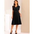 thumbnail image 4 of DARING DIVA V-Neck Short Sleeve Belted A-Line Pleated Dress S Black, 4 of 6