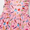 thumbnail image 6 of IBTOM CASTLE Toddler Kids Girls Back to School Dress Ruffle Sleeve Pencil Print Kindergarten First Day of School Dress 5-6 Years Pink Pencil, 6 of 8