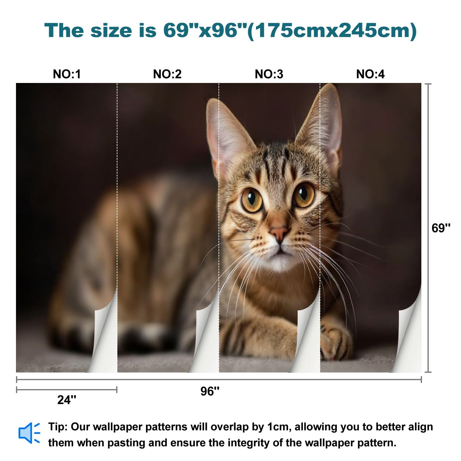 Peel and Stick Wallpaper Tabby Cat Animal Kitten Kitten Poster Cat Whiskers Expressive Eyes Modern Art Wall Mural Decor Self Adhesive and Removable 69in x 98in