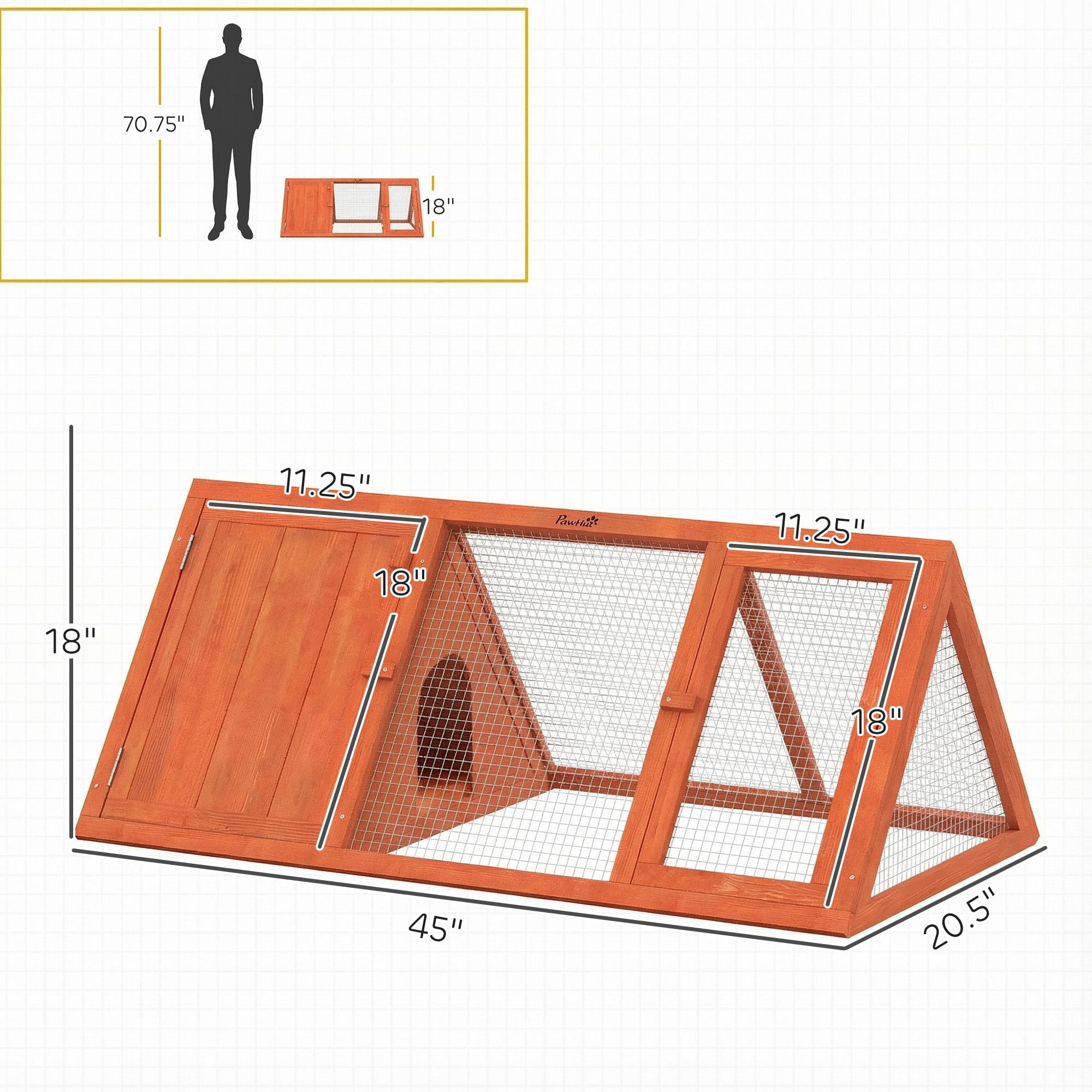 Dranite Wooden Rabbit Hutch with Run, Outdoor Triangle Bunny House for Guinea Pig, Duck & Chicken