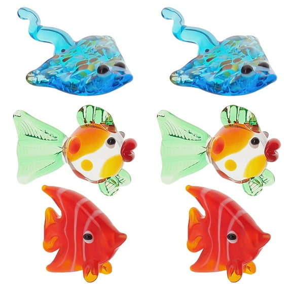 1 Set 6Pcs Small Fish Figurines 3 Styles Glass Animal Figurines for Table Home Decor Butterflyfish Figurines Figurines Manta Ray Glass Display Miniature for Anniversary Birthday Gift