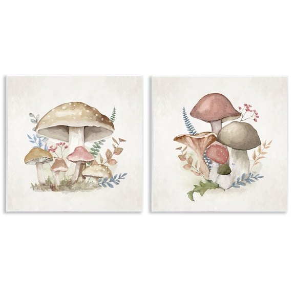 Stupell Industries Pastel Blooming Mushrooms Cottage Painting Unframed Art Print Wall Art, 12 x 12, Set of 2