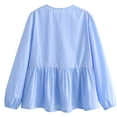 thumbnail image 4 of Ltctricy Babydoll Tops for Women Crew Neck Tie Front Solid Color Lantern Long Sleeve Shirts Casual Loose Blouses(Blue,Small), 4 of 5